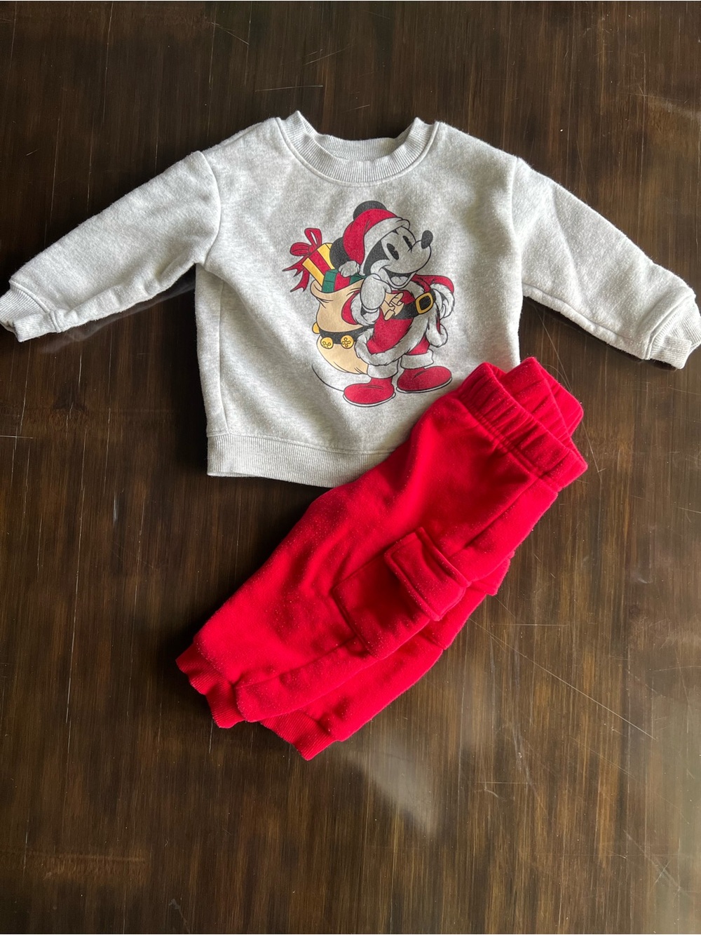Disney Gray Sweatshirt & Red Jogger Matching Set